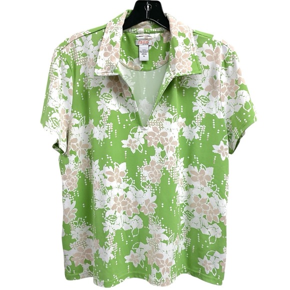 Izod Tops - IZOD XFG Womens XL Floral Golf Tennis Polo Short Sleeve Shirt Cool FX Lime Green